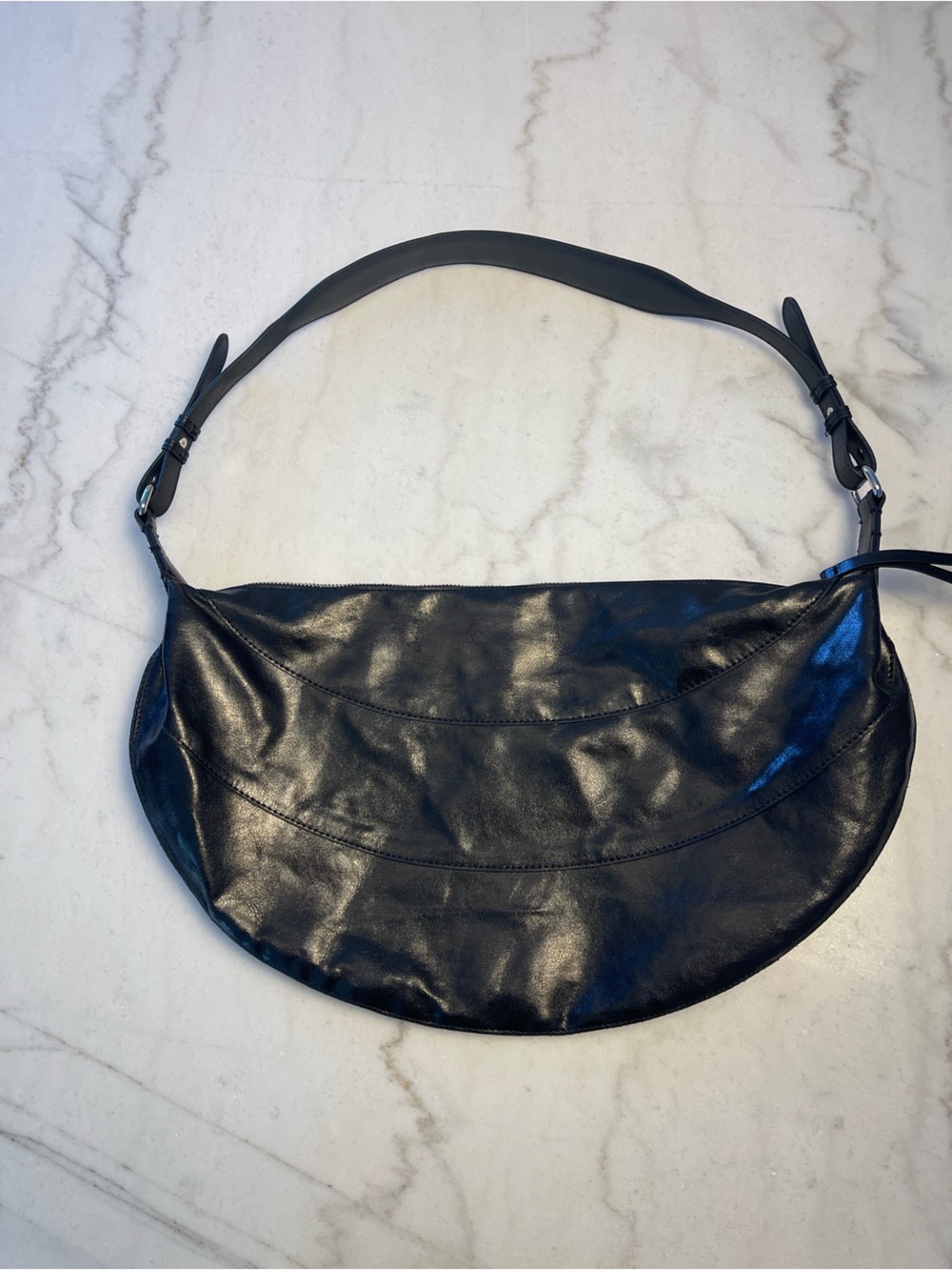 Zara Black Crescent Leather Shoulder Bag